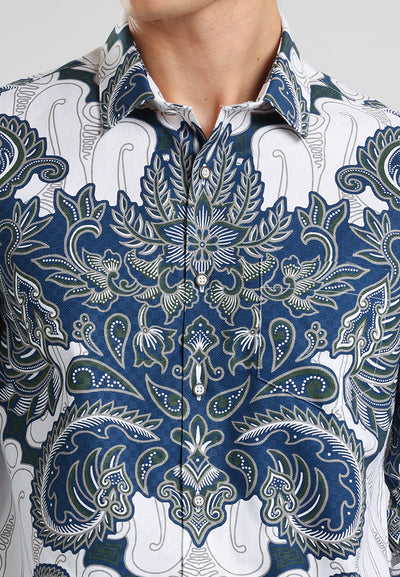 MANZONE - Kemeja Batik Lengan Panjang Pria Benawa Modern Fit - Navy