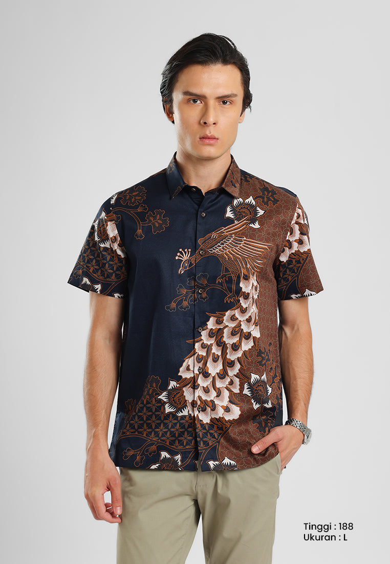 MANZONE - Kemeja Batik Lengan Pendek Pria Wanayasa Modern Fit - Navy