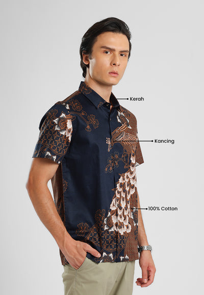 MANZONE - Kemeja Batik Lengan Pendek Pria Wanayasa Modern Fit - Navy