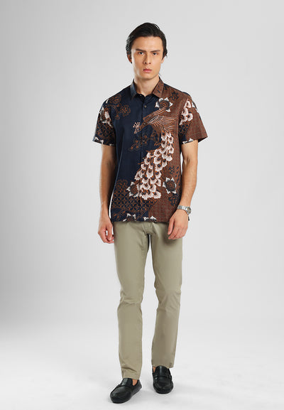 MANZONE - Kemeja Batik Lengan Pendek Pria Wanayasa Modern Fit - Navy