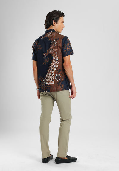 MANZONE - Kemeja Batik Lengan Pendek Pria Wanayasa Modern Fit - Navy