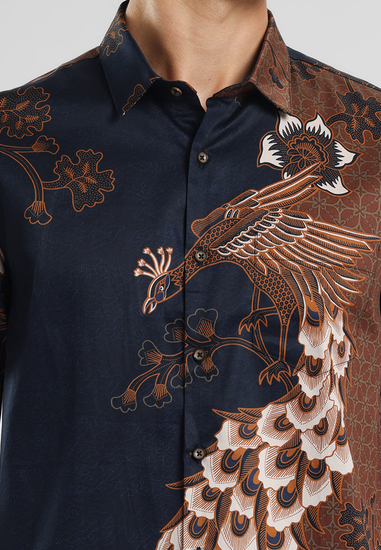 MANZONE - Kemeja Batik Lengan Pendek Pria Wanayasa Modern Fit - Navy