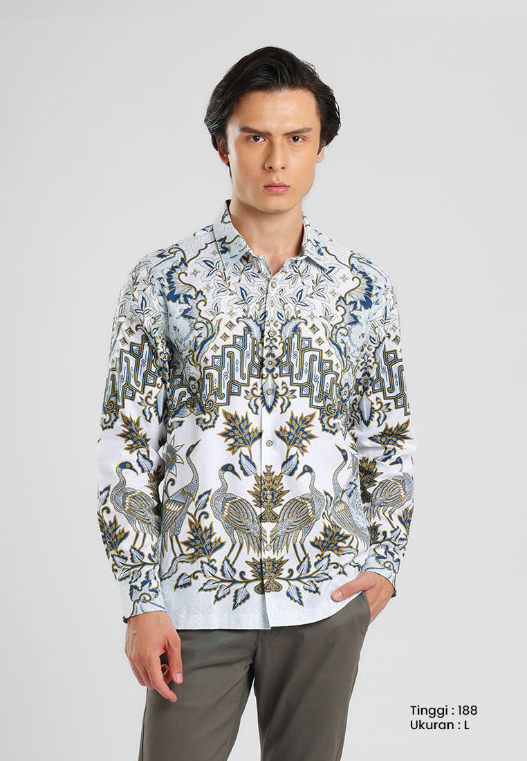 MANZONE - Kemeja Batik Lengan Panjang Pria Wisanggeni Modern Fit - Beige