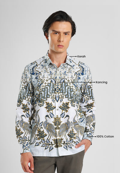 MANZONE - Kemeja Batik Lengan Panjang Pria Wisanggeni Modern Fit - Beige