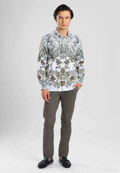 MANZONE - Kemeja Batik Lengan Panjang Pria Wisanggeni Modern Fit - Beige