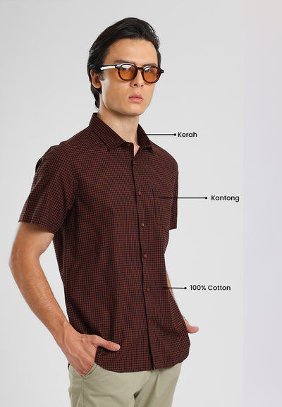 MANZONE - Kemeja Lengan Pendek Pria Karl 05 Modern Fit - Dark Brown