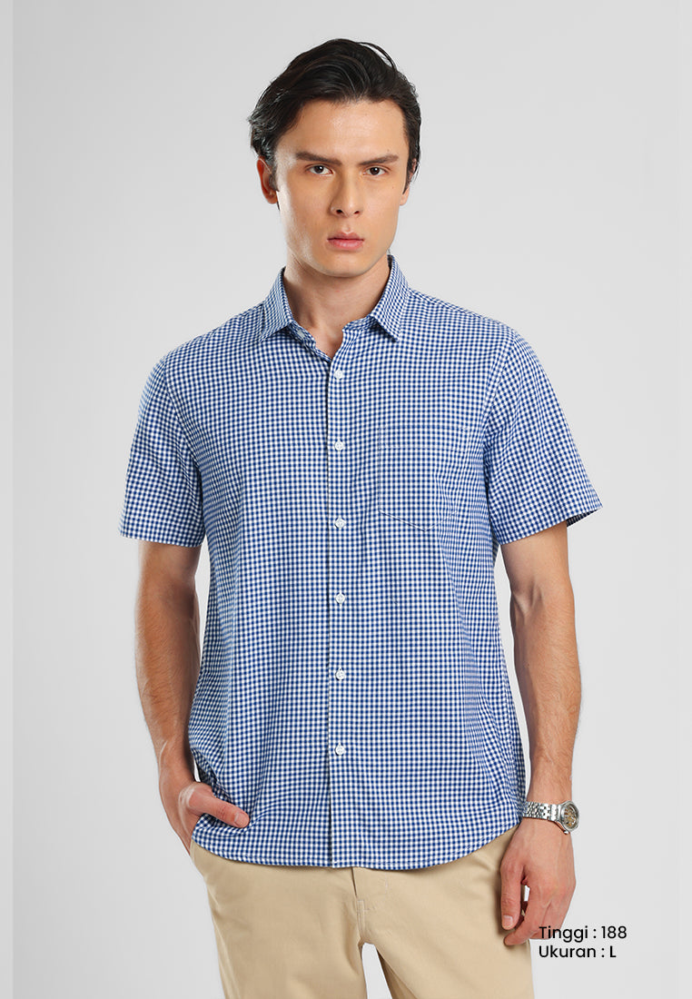 MANZONE - Kemeja Lengan Pendek Pria Karl 06 Modern Fit - Blue