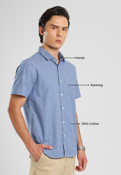 MANZONE - Kemeja Lengan Pendek Pria Karl 06 Modern Fit - Blue