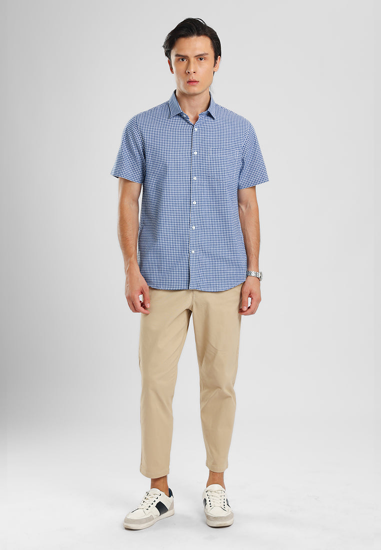 MANZONE - Kemeja Lengan Pendek Pria Karl 06 Modern Fit - Blue