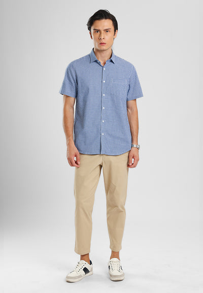 MANZONE - Kemeja Lengan Pendek Pria Karl 06 Modern Fit - Blue