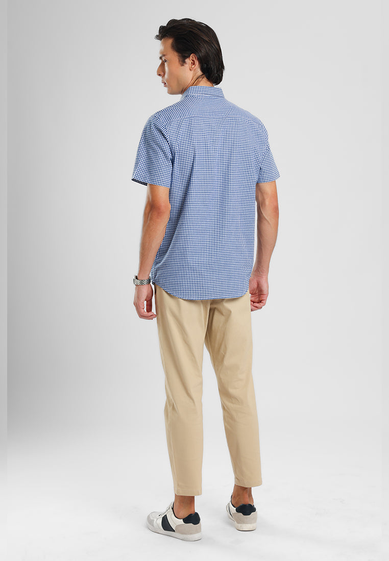 MANZONE - Kemeja Lengan Pendek Pria Karl 06 Modern Fit - Blue