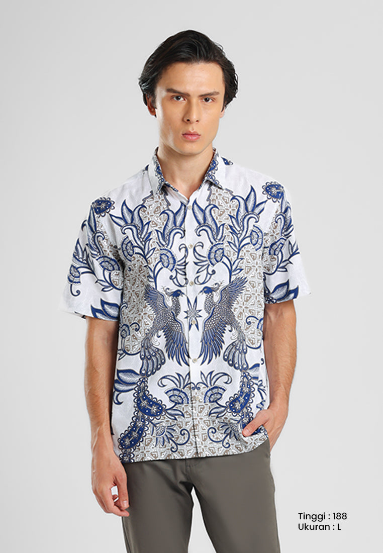 MANZONE - Kemeja Batik Lengan Pendek Pria Wirasaba Comfort Fit - Beige