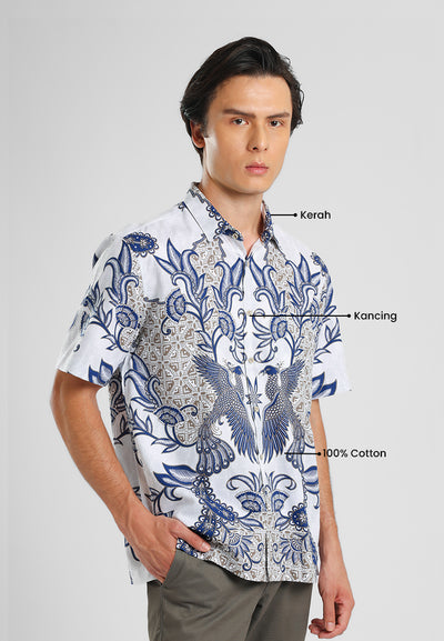 MANZONE - Kemeja Batik Lengan Pendek Pria Wirasaba Comfort Fit - Beige