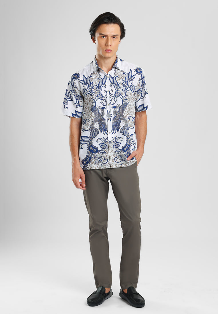 MANZONE - Kemeja Batik Lengan Pendek Pria Wirasaba Comfort Fit - Beige