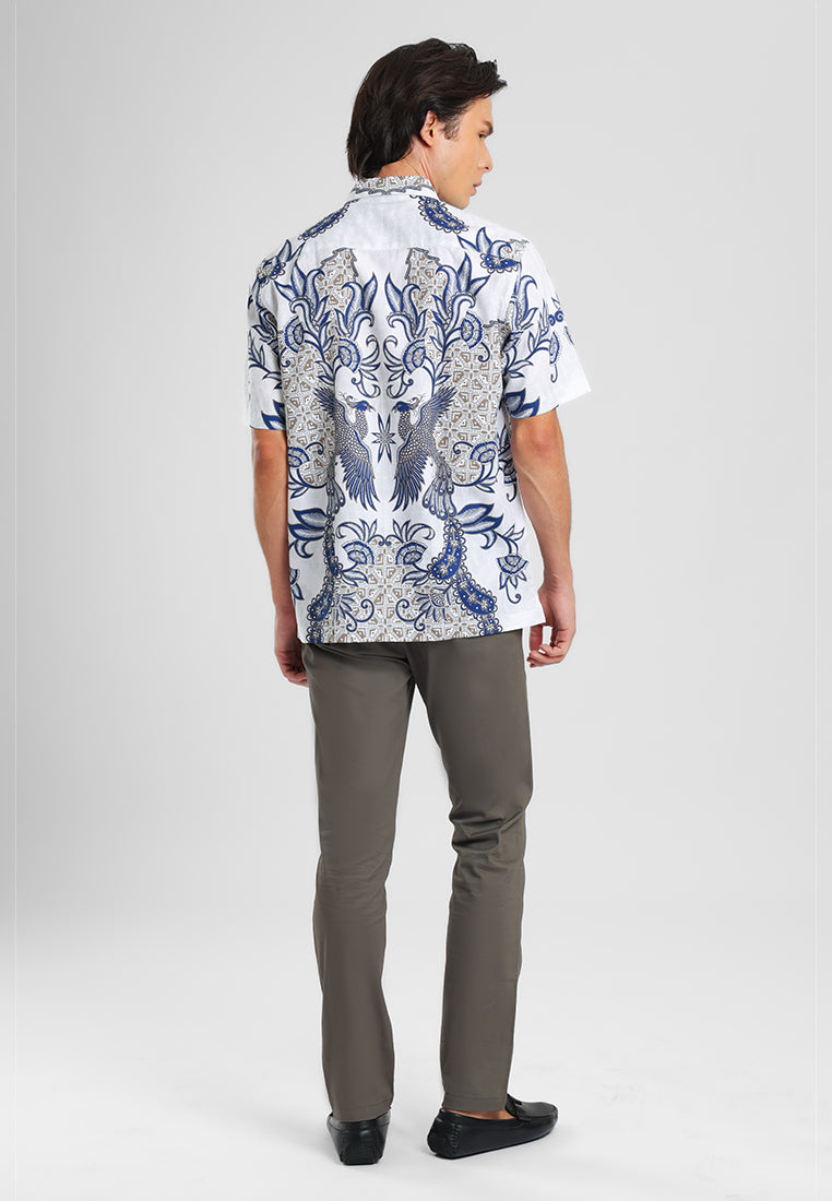 MANZONE - Kemeja Batik Lengan Pendek Pria Wirasaba Comfort Fit - Beige