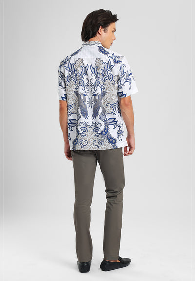 MANZONE - Kemeja Batik Lengan Pendek Pria Wirasaba Comfort Fit - Beige