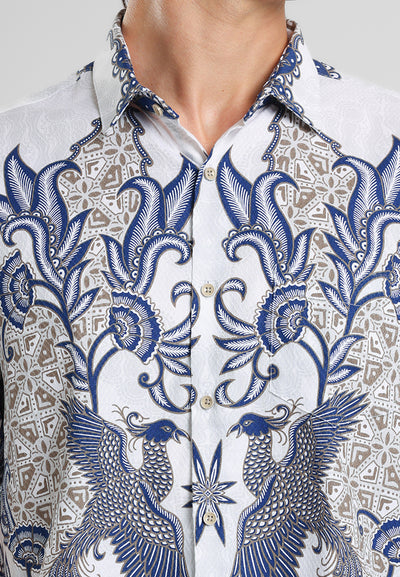 MANZONE - Kemeja Batik Lengan Pendek Pria Wirasaba Comfort Fit - Beige