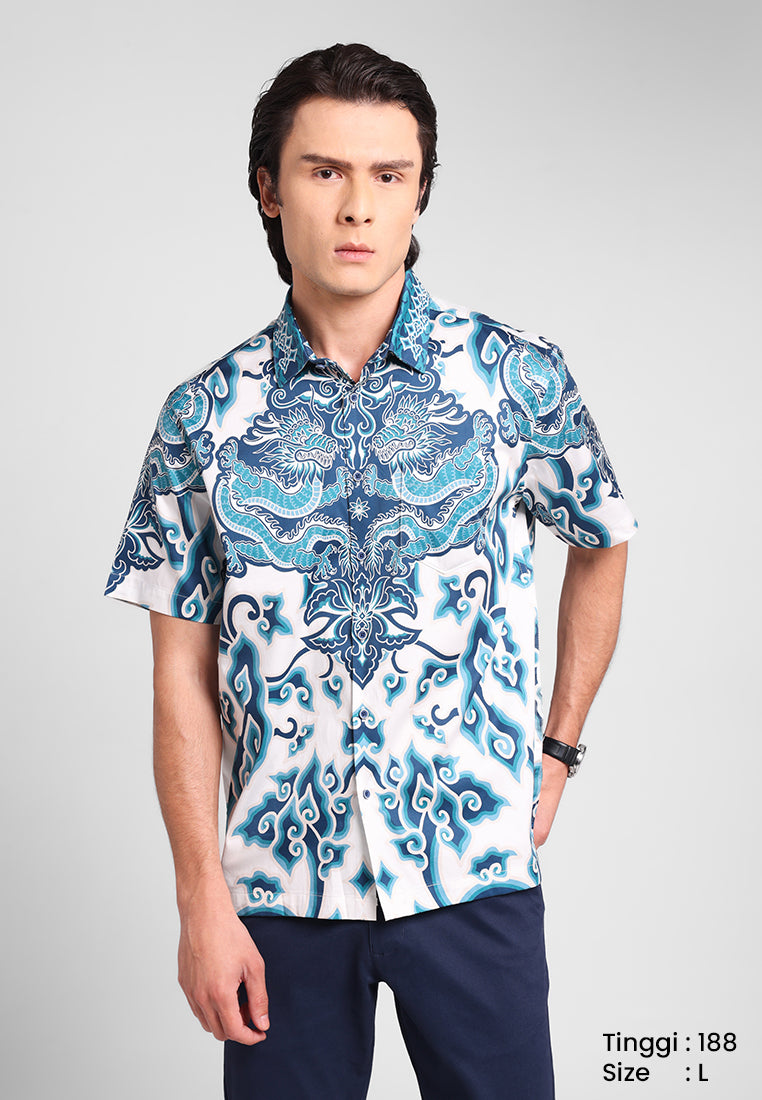 MANZONE - Kemeja Batik Lengan Pendek Wiratanu Comfort Fit - Navy ...