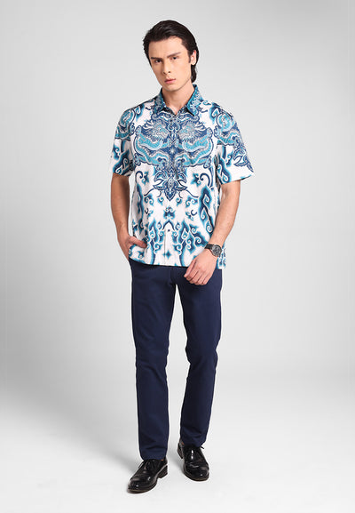 MANZONE - Kemeja Batik Lengan Pendek Wiratanu Comfort Fit - Navy