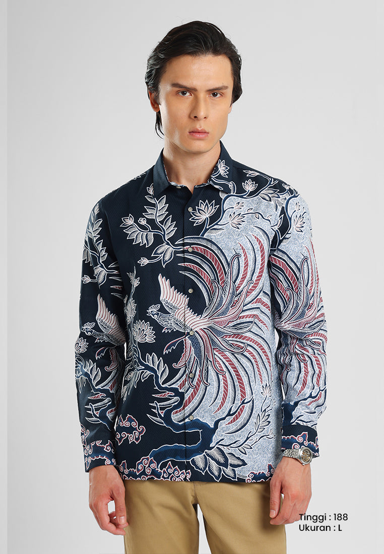 MANZONE - Kemeja Batik Lengan Panjang Pria Astagina Modern Fit - Navy