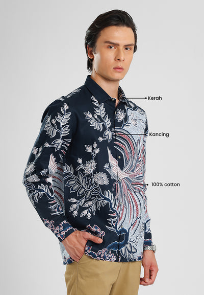 MANZONE - Kemeja Batik Lengan Panjang Pria Astagina Modern Fit - Navy