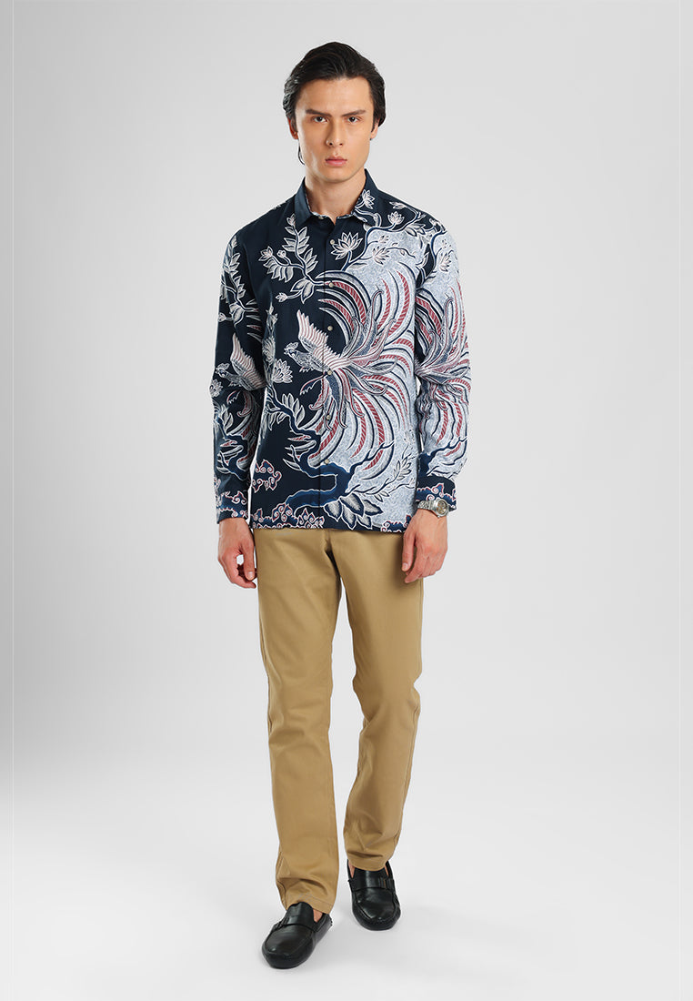 MANZONE - Kemeja Batik Lengan Panjang Pria Astagina Modern Fit - Navy