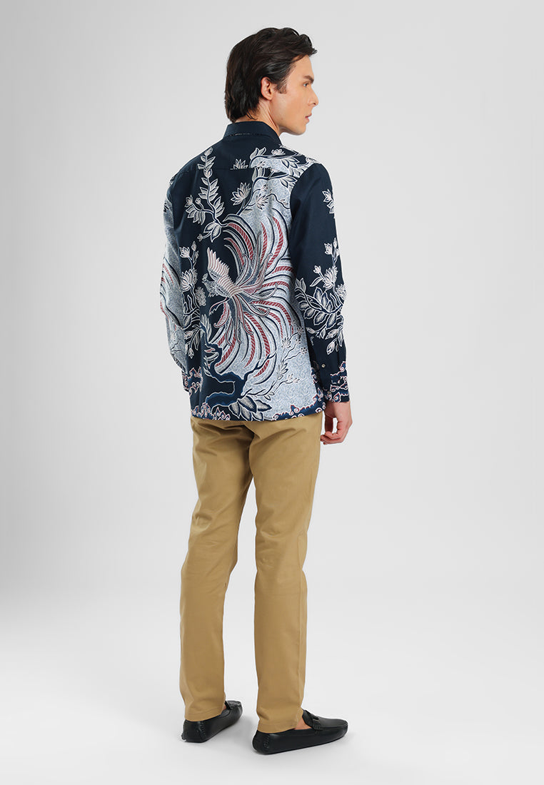 MANZONE - Kemeja Batik Lengan Panjang Pria Astagina Modern Fit - Navy