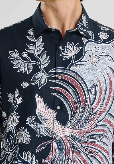 MANZONE - Kemeja Batik Lengan Panjang Pria Astagina Modern Fit - Navy