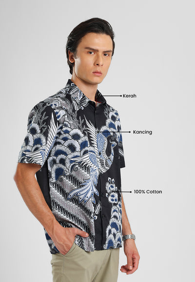 MANZONE - Kemeja Batik Lengan Pendek Pria Gubajra Comfort Fit - Black