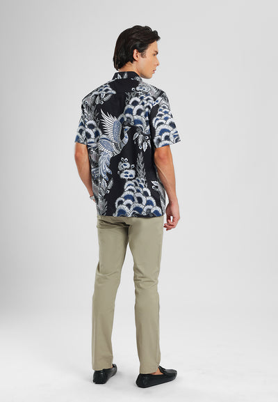 MANZONE - Kemeja Batik Lengan Pendek Pria Gubajra Comfort Fit - Black