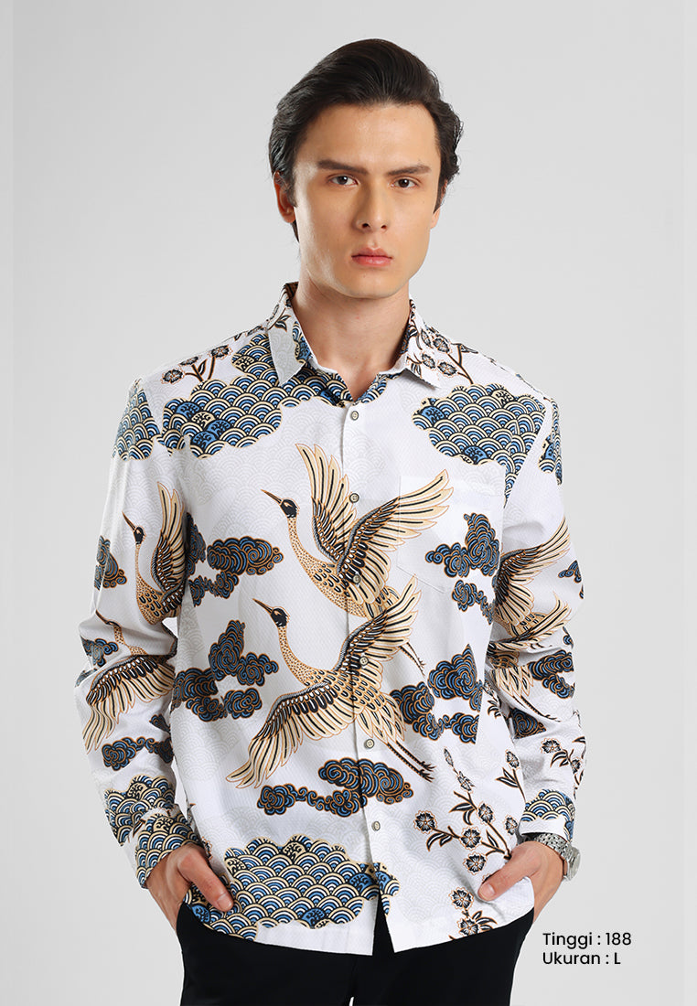 MANZONE - Kemeja Batik Lengan Panjang Arjuno Comfort fit - White