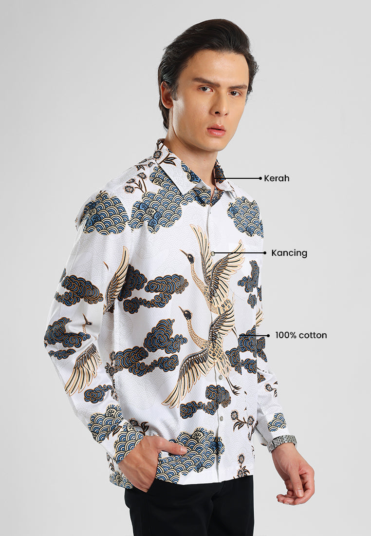 MANZONE - Kemeja Batik Lengan Panjang Arjuno Comfort fit - White