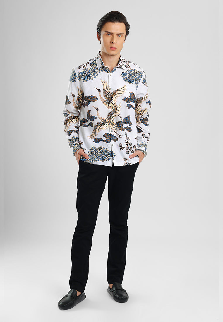 MANZONE - Kemeja Batik Lengan Panjang Arjuno Comfort fit - White