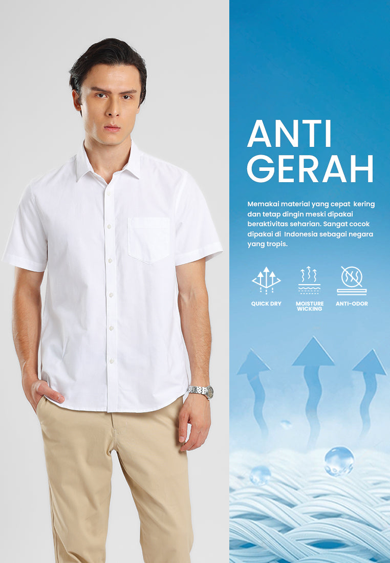 MANZONE - Kemeja Oxford Quick Dry Lengan Pendek Pria Jaxen 02 Modern Fit - White