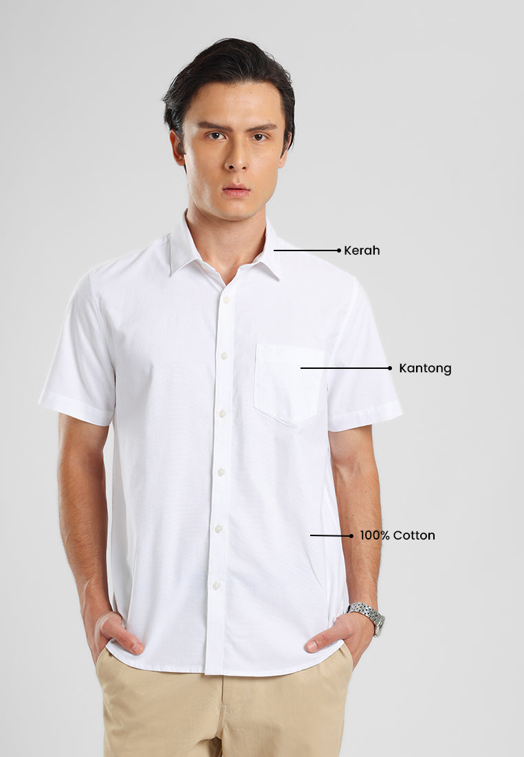 MANZONE - Kemeja Oxford Quick Dry Lengan Pendek Pria Jaxen 02 Modern Fit - White