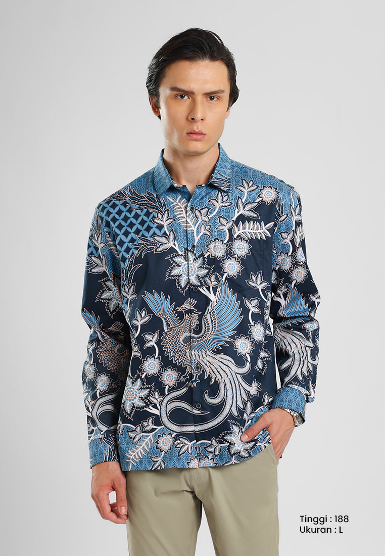 MANZONE - Kemeja Batik Lengan Panjang Mandala Modern Fit - Navy
