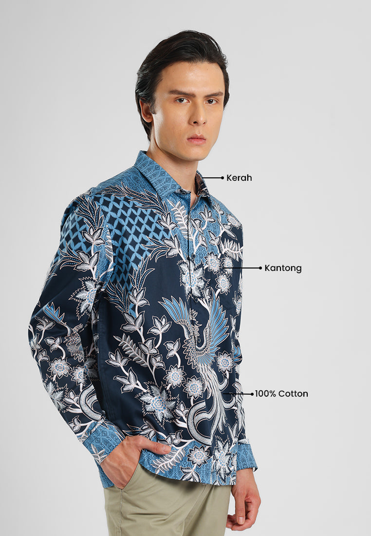 MANZONE - Kemeja Batik Lengan Panjang Mandala Modern Fit - Navy