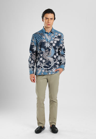 MANZONE - Kemeja Batik Lengan Panjang Mandala Modern Fit - Navy