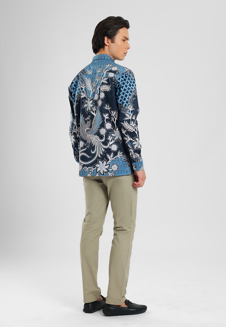 MANZONE - Kemeja Batik Lengan Panjang Mandala Modern Fit - Navy