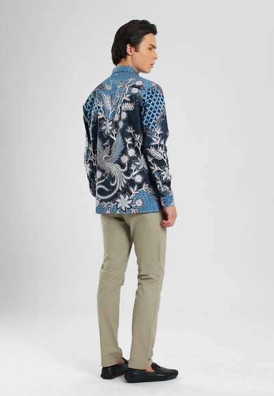 MANZONE - Kemeja Batik Lengan Panjang Mandala Modern Fit - Navy