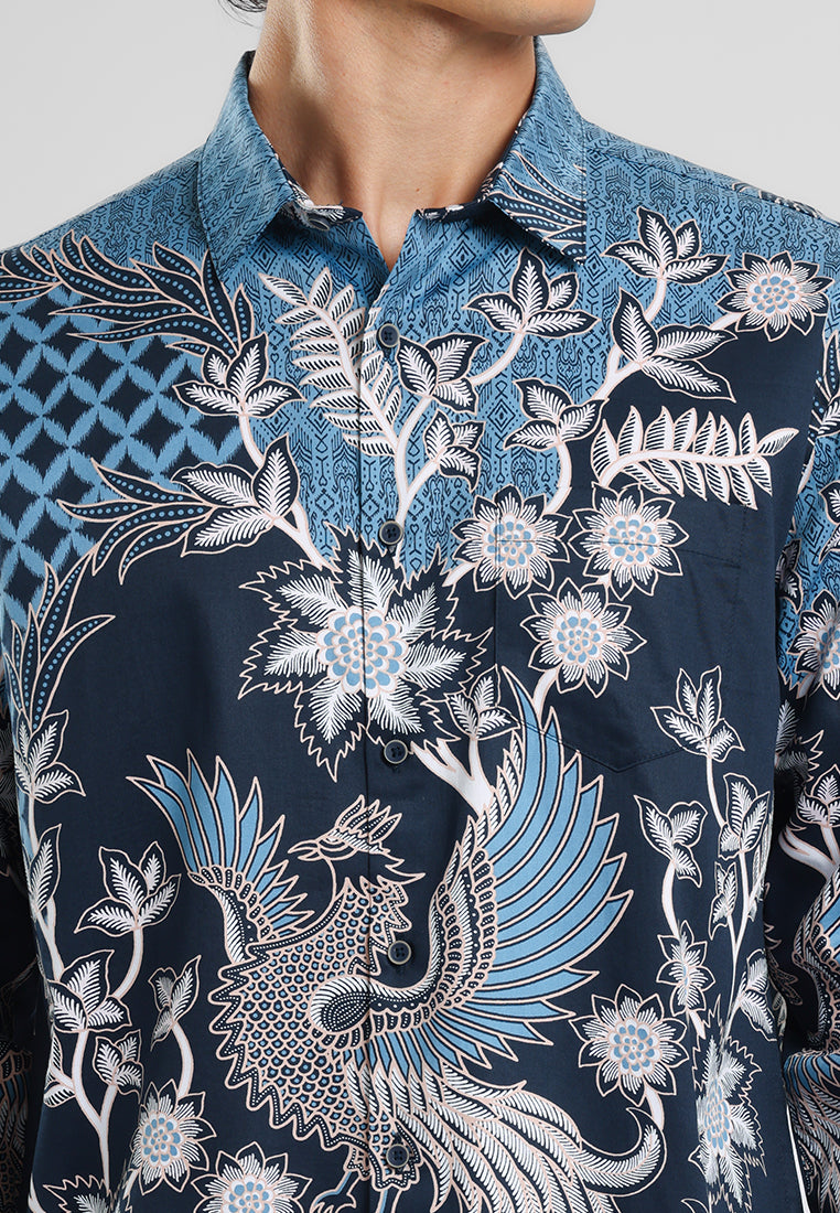 MANZONE - Kemeja Batik Lengan Panjang Mandala Modern Fit - Navy