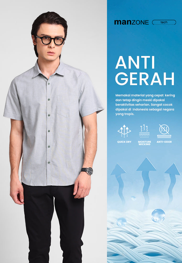 MANZONE - Kemeja Oxford Quick Dry Lengan Pendek Pria Jaxen 04 Modern Fit - Olive