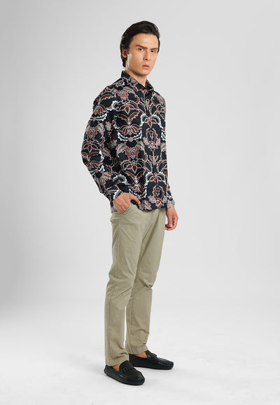 MANZONE - Kemeja Batik Lengan Panjang Pria Kundala 04 Modern Fit - Black