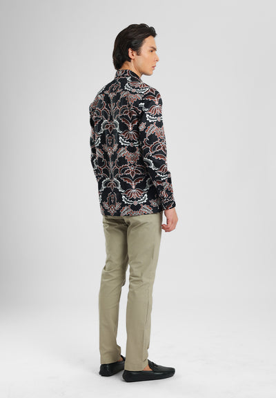 MANZONE - Kemeja Batik Lengan Panjang Pria Kundala 04 Modern Fit - Black