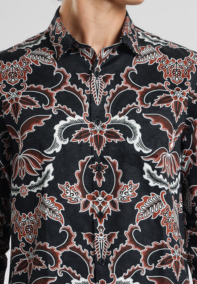 MANZONE - Kemeja Batik Lengan Panjang Pria Kundala 04 Modern Fit - Black