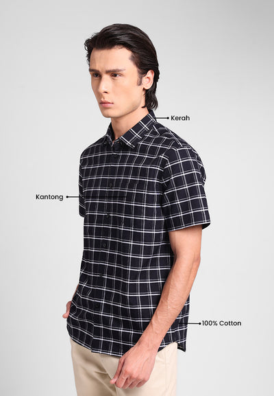 MANZONE - Kemeja Oxford Lengan Pendek Pria Artify 04 Modern Fit - Black