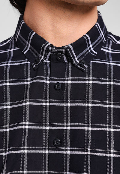 MANZONE - Kemeja Oxford Lengan Pendek Pria Artify 04 Modern Fit - Black