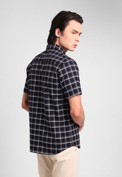 MANZONE - Kemeja Oxford Lengan Pendek Pria Artify 04 Modern Fit - Black