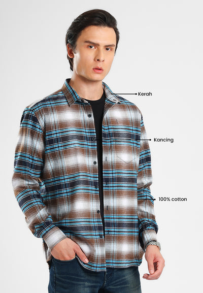 MANZONE - Kemeja Lengan Panjang Pria Cassius 04 Comfort Fit - Dark Brown