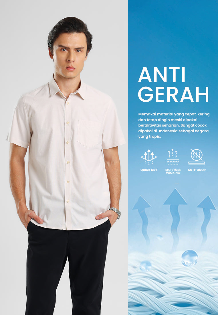 MANZONE - Kemeja Oxford Quick Dry Lengan Pendek Pria Jaxen 03 Modern Fit - Beige